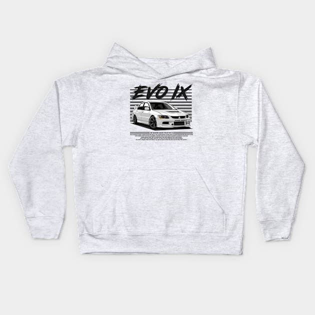 MITSUBISHI LANCER EVOLUTION IX - WHITE Kids Hoodie by HFP_ARTWORK